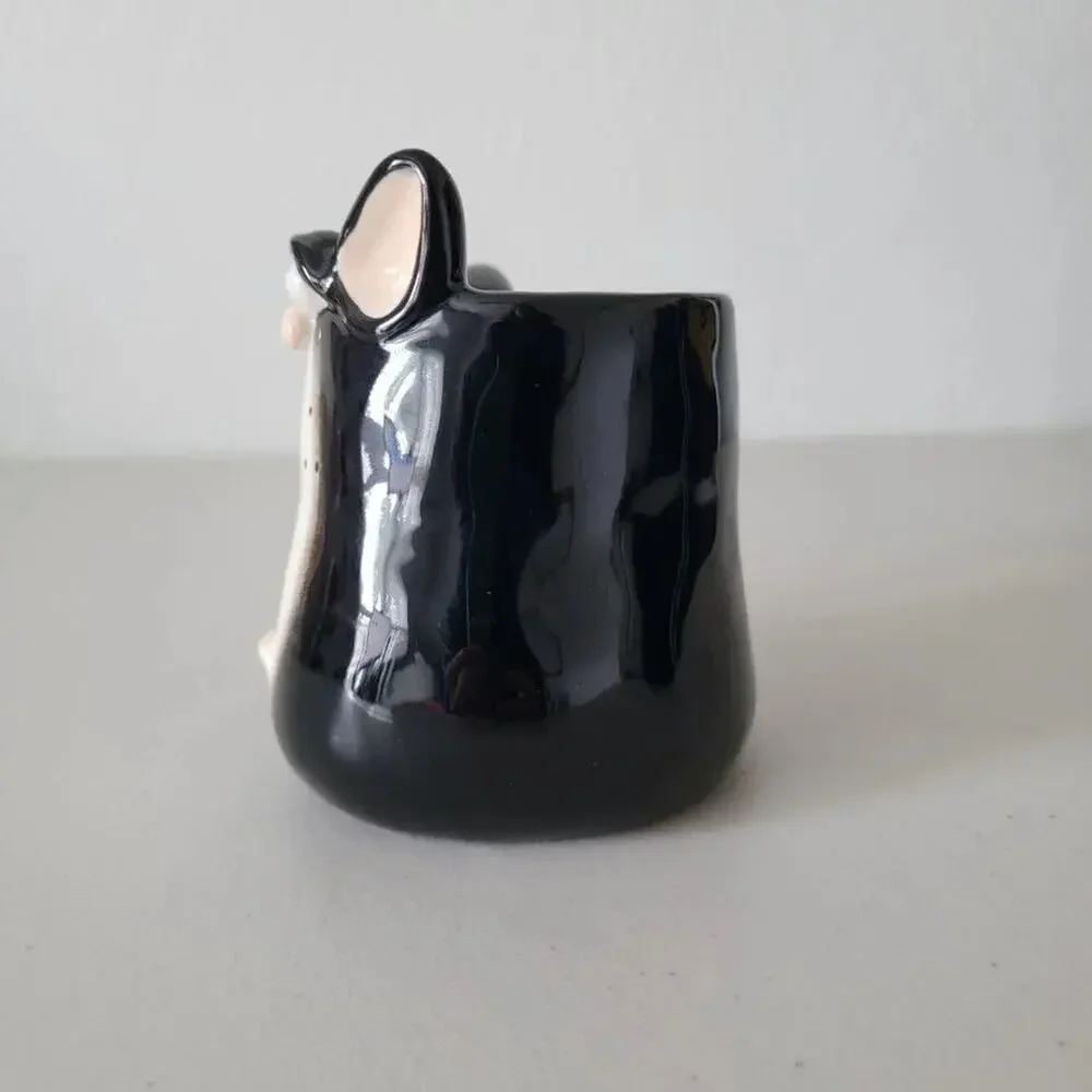 Stylized Cat Ceramic Mug Black Cream Figural Coffee Cup Cat Lover Collectible
